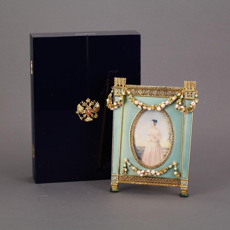 Fabergé Gilt and Enamelled Metal Easel Frame, 20th century