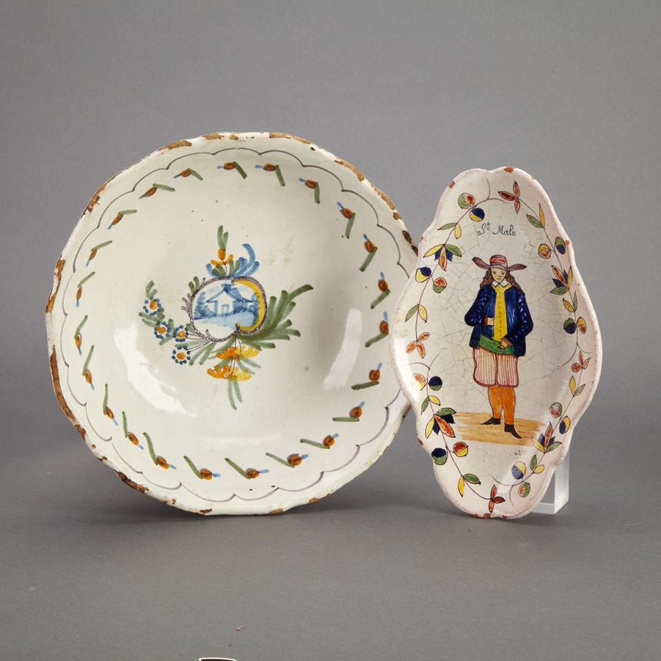 French Faience Bowl and an Oval Dish, 19th century