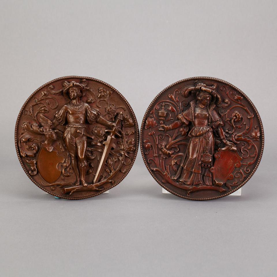 Pair Of German Patinated White Metal Relief Roundels,  Gustav Grohe (1829-1906), 19th century