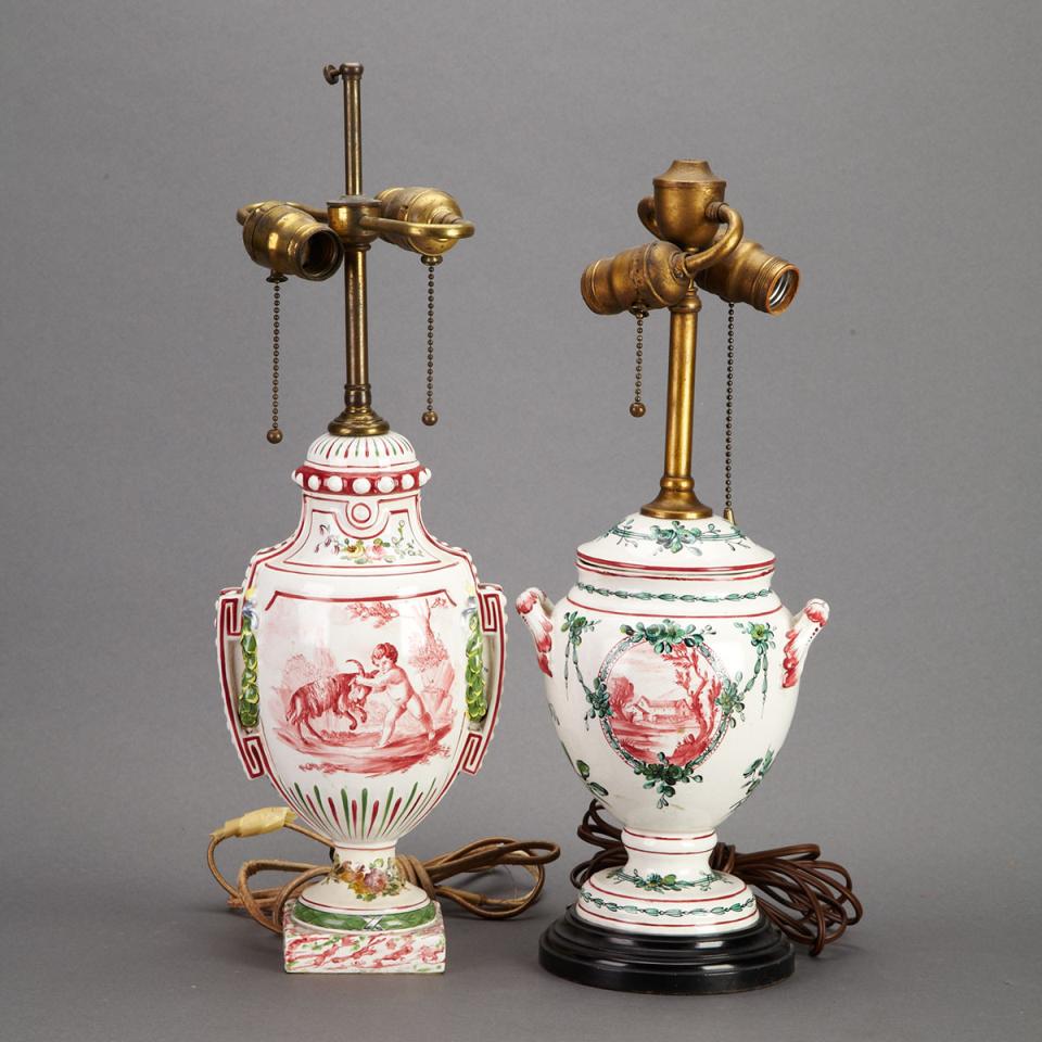 Two French Faience Urn-Form Table Lamps, 20th century