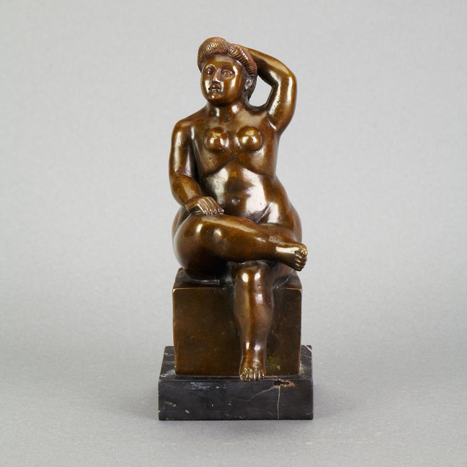 Patinated Bronze Figure of a Seated Nude Woman, 20th century