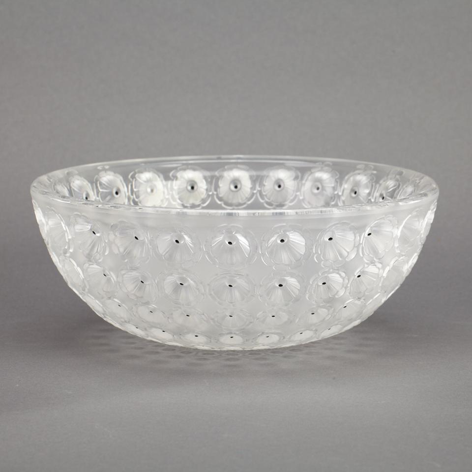 ‘Nemours’, Lalique Moulded, Frosted and Enameled Glass Bowl, 20th century