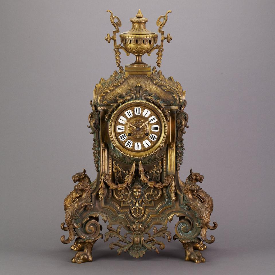 Large French Gilt Bronze Mantle Clock, c.1900