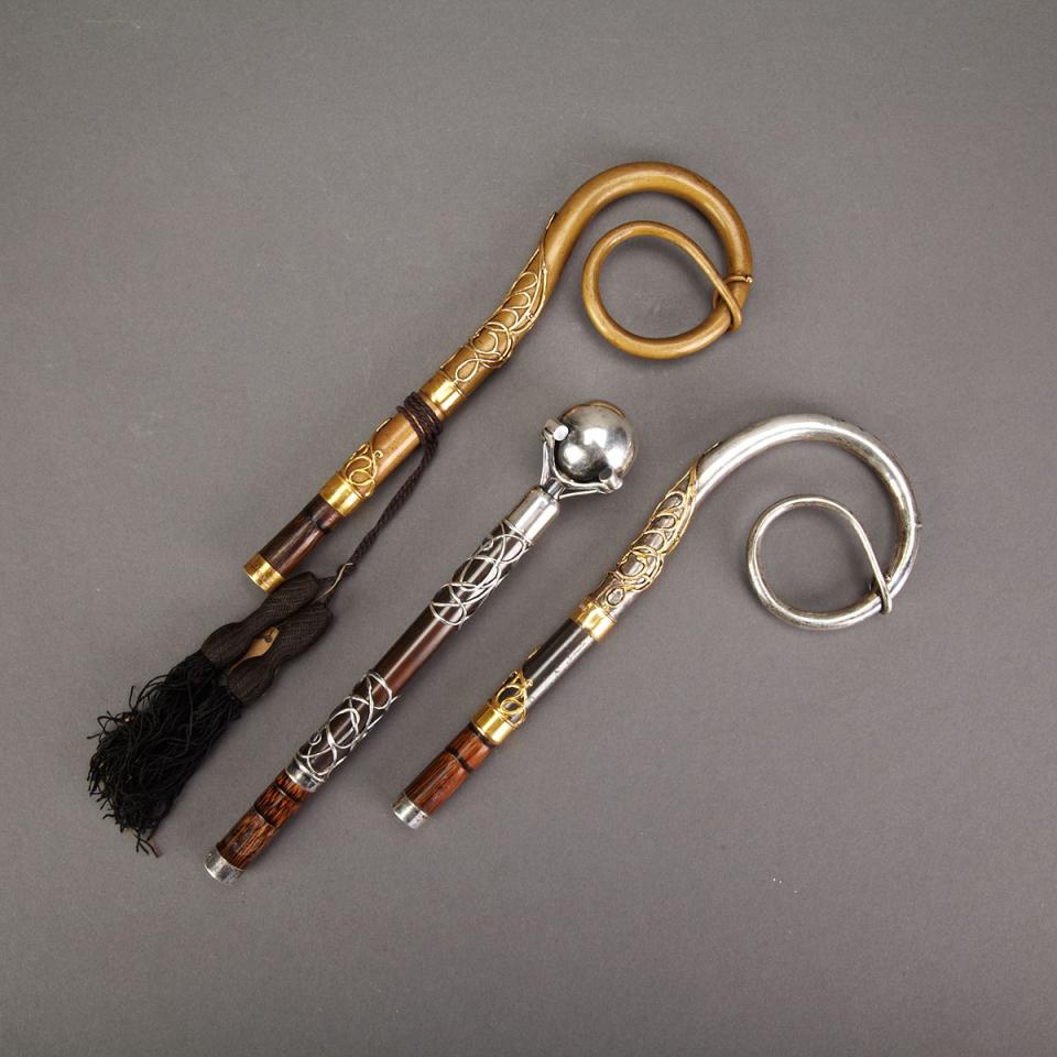 Group of Three Gold and Silver Overlay Parasol Handles, c.1890