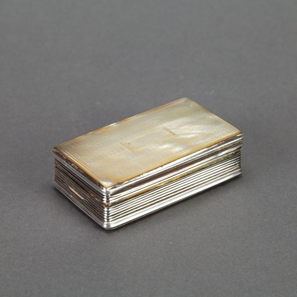 Georgian Silver and Engraved Mother-of-Pearl Snuff Box, early 19th century