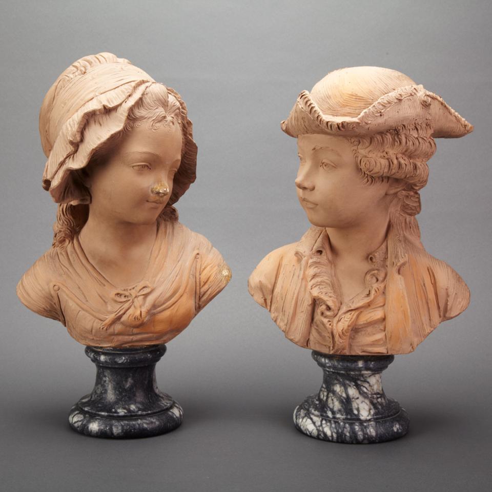 Pair of Louis XV Style Terra Cotta Busts of Children, mid 20th century