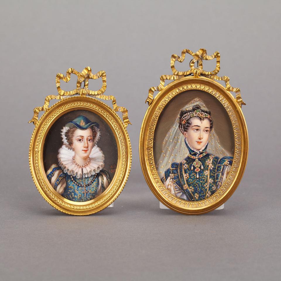 Two Portrait Miniatures of Gentlewomen, 19th century