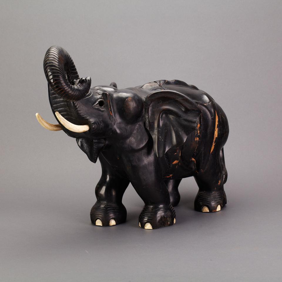 Large Carved Ebony Elephant, 19th or early 20th century