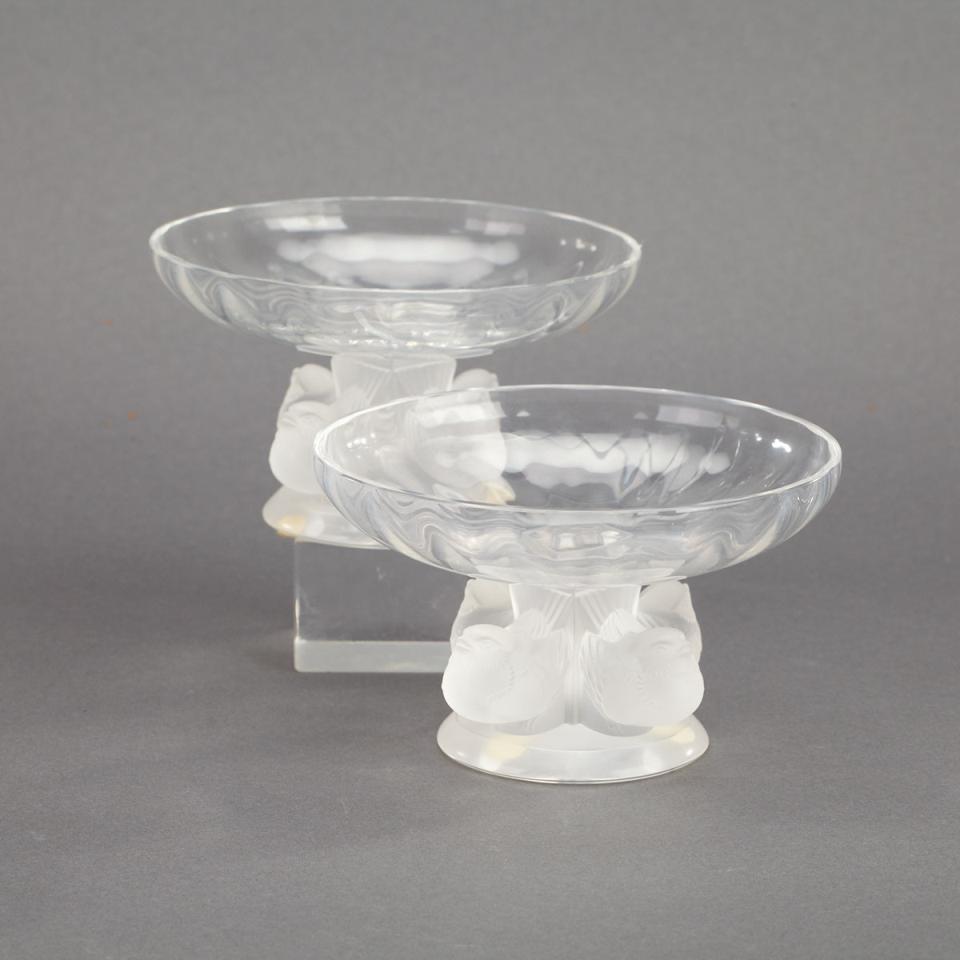 ‘Nogent’, Pair of Lalique Moulded and Partly Frosted Glass Bowls, 20th century