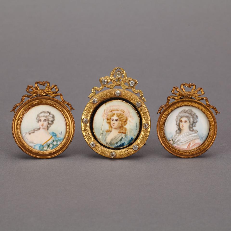 Group of Three French Portrait Miniatures, late 19th century