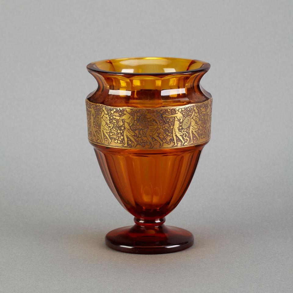Moser Acid-Etched and Gilt Amber Glass Vase, 1920’s