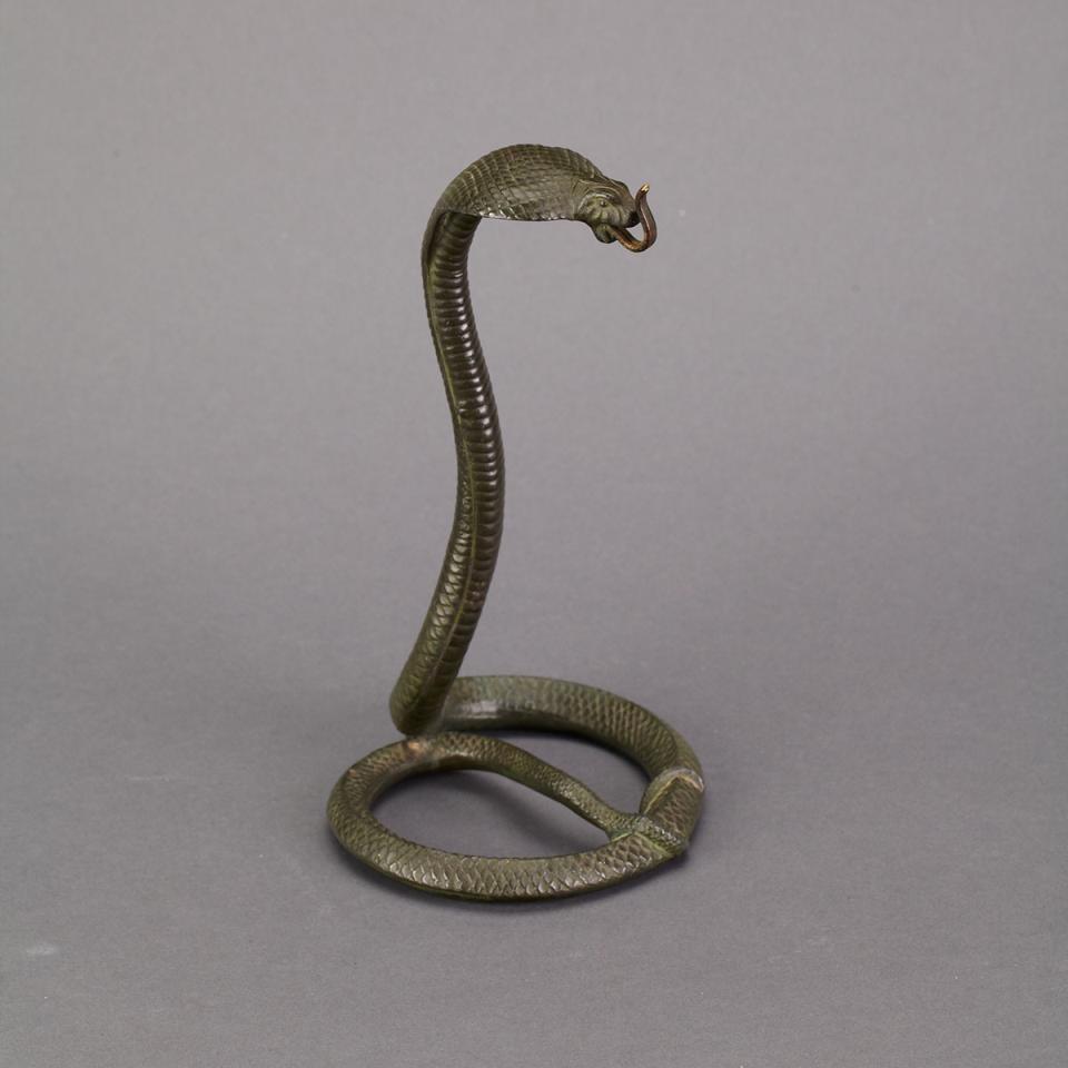 Bronze Patinated White Metal Cobra Form Watch Stand, c.1900