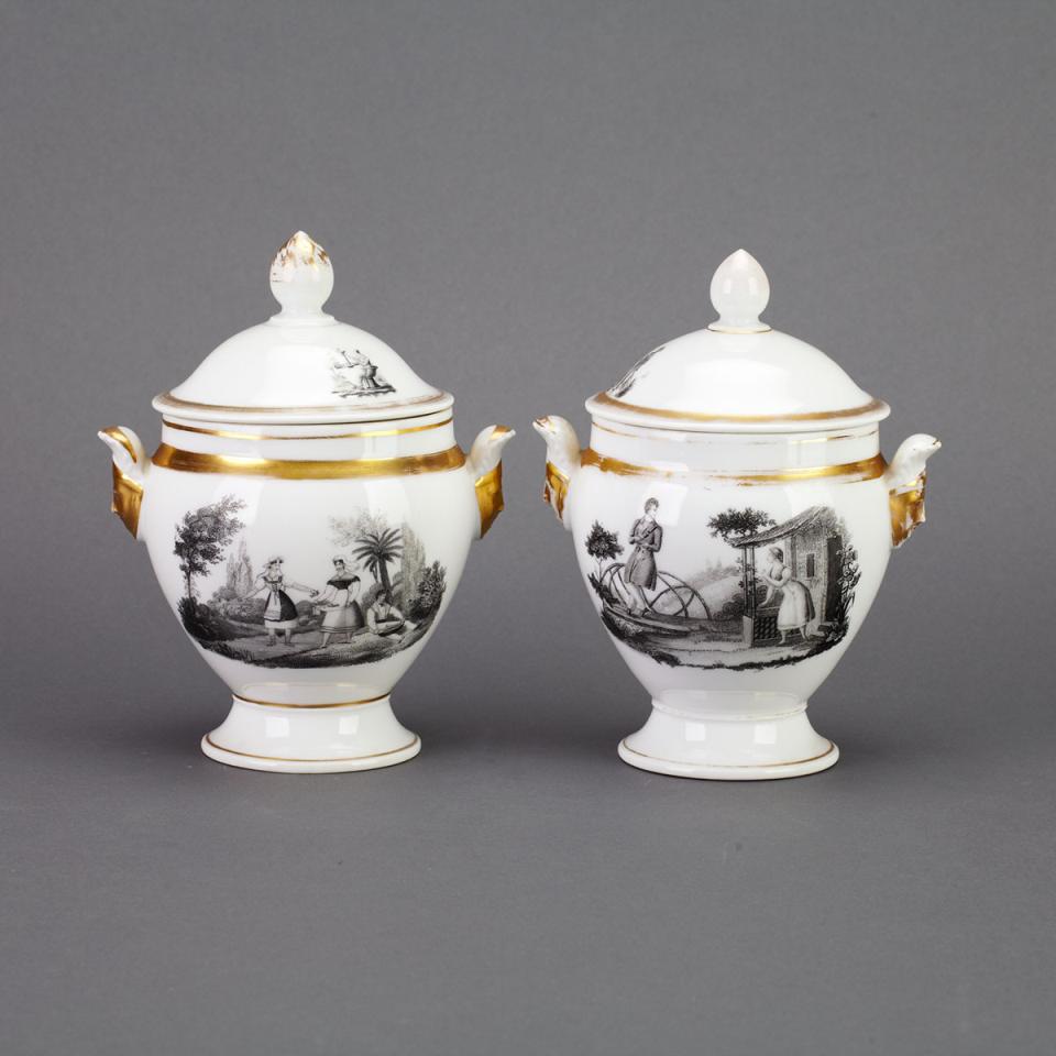 Pair of French Porcelain Two-Handled Vases with Covers, c.1830