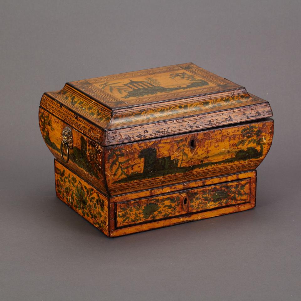 English Regency Penwork and Paint Decorated Work Box, c.1815