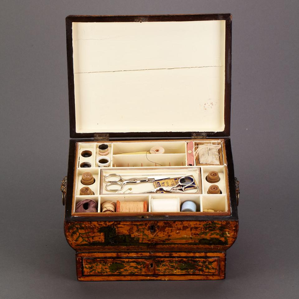 English Regency Penwork and Paint Decorated Work Box, c.1815