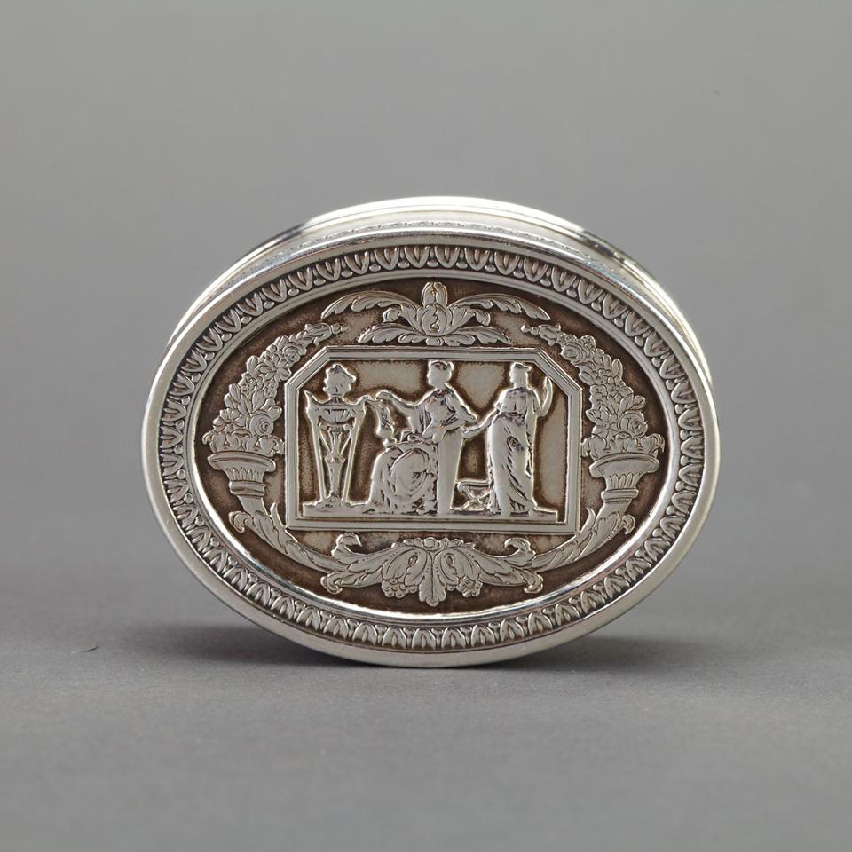 French Silver Oval Box, c.1900
