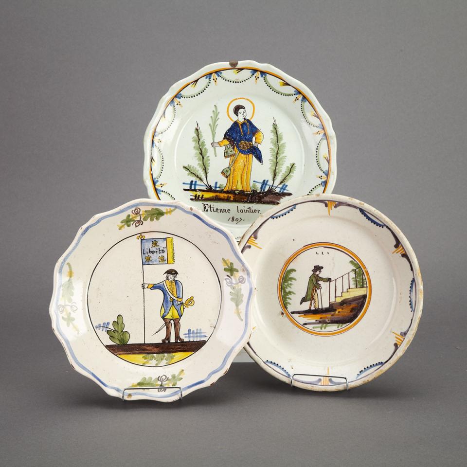 Three French Faience Plates, 19th century