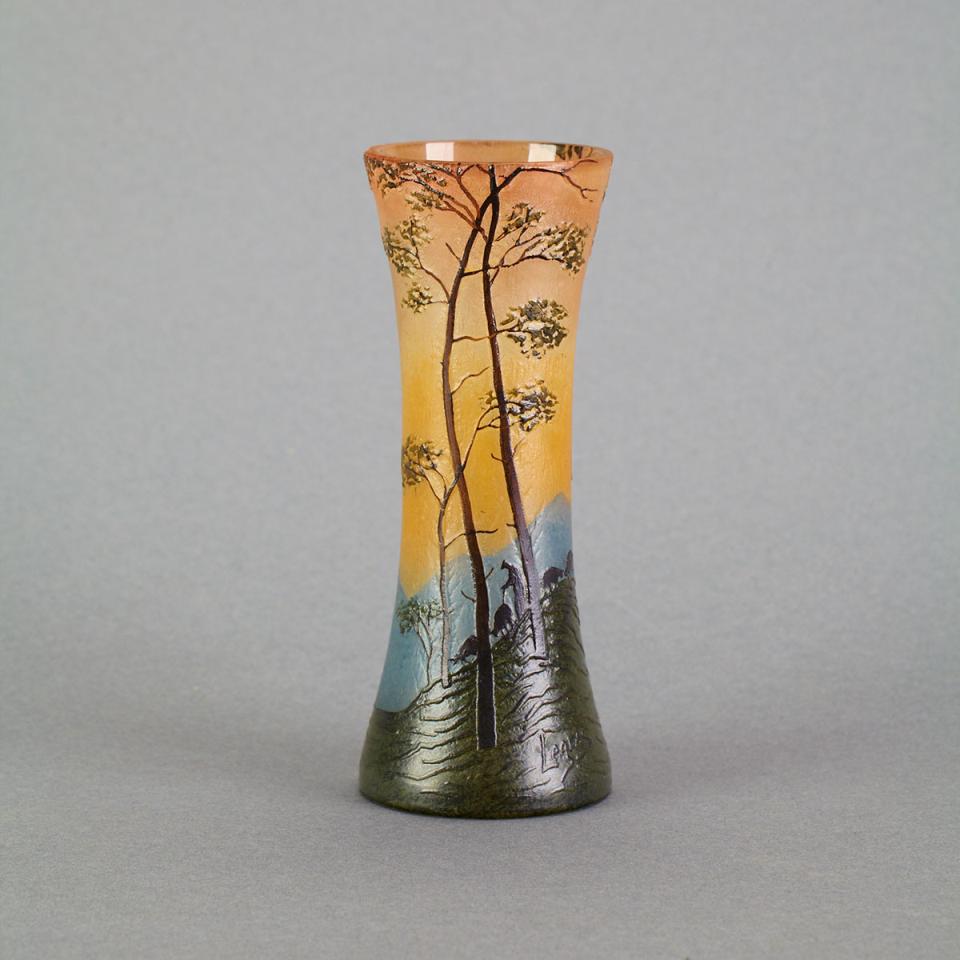 Legras Enameled Landscape Cameo Glass Vase, early 20th century