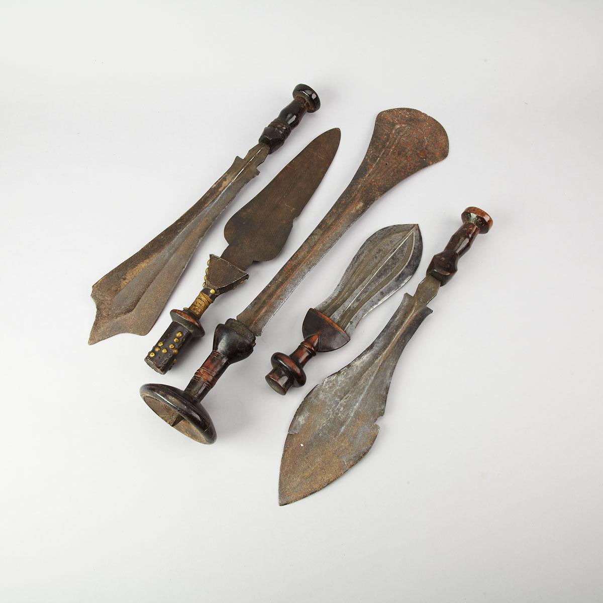 Group of FIve Double Edge Broad Knives, Upper Congo, 19th century