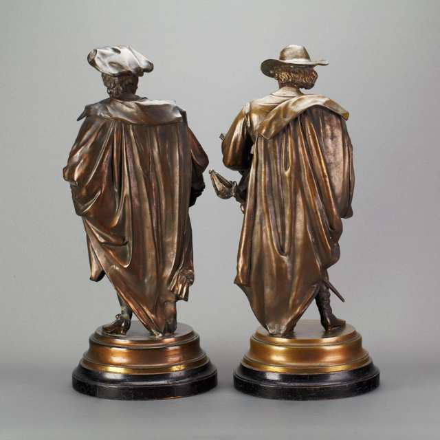 Pair of Large Victorian Patinated White Metal Figures of Renaissance Explorers, 19th century