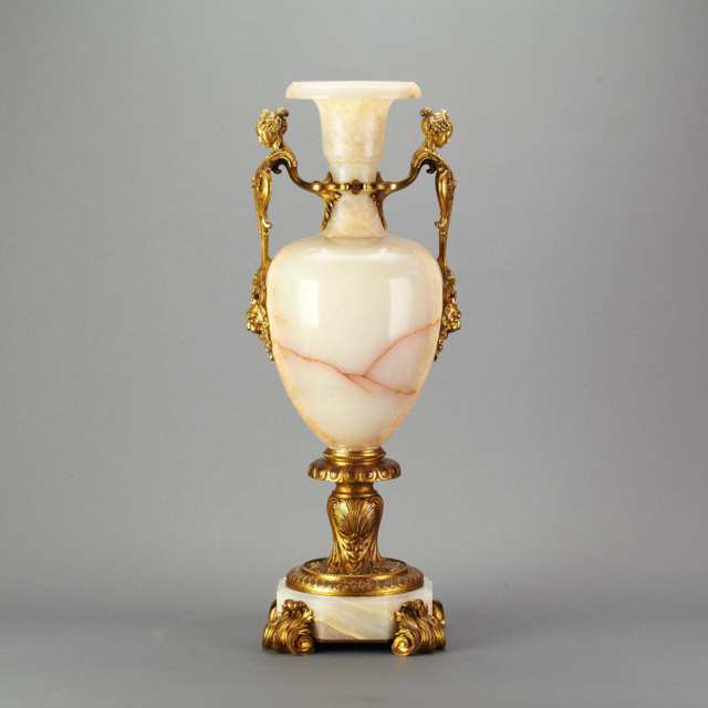Large French Ormolu Mounted Turned Onyx Pedestal Vase, 19th century