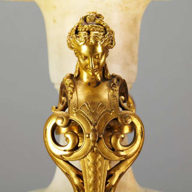 Large French Ormolu Mounted Turned Onyx Pedestal Vase, 19th century