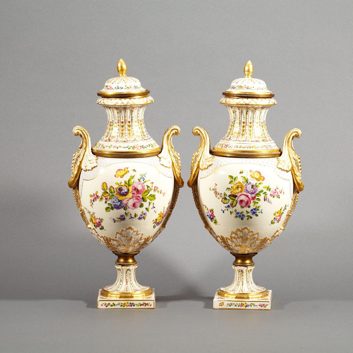 Pair of ‘Sèvres’ Covered Mantel Urns, early 20th century