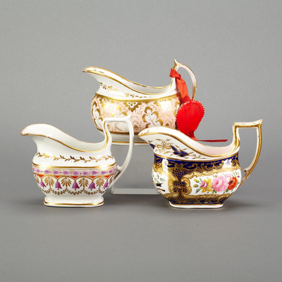 Three English Porcelain Cream Jugs, early 19th century