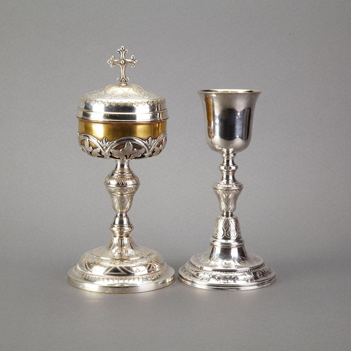 French Aesthetic Movement Silver Plate Chalice and Ciborium, late 19th century