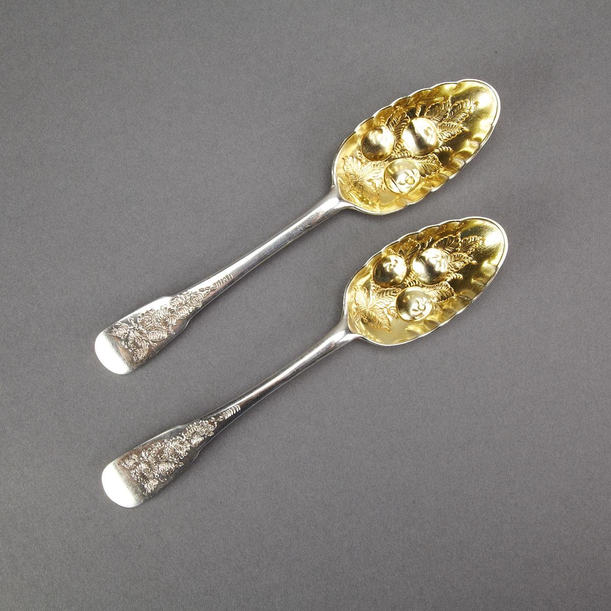 Pair of Scottish Provincial Silver Fiddle Pattern Berry Spoons, probably James Gordon II, Aberdeen, c.1820-25