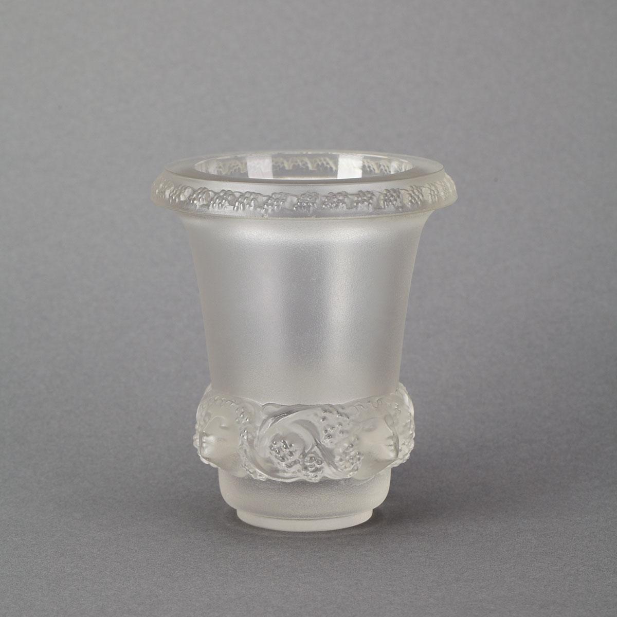 ‘Quatre Têtes Femmes et Raisins’, Lalique Moulded and Frosted Glass Vase, 20th century