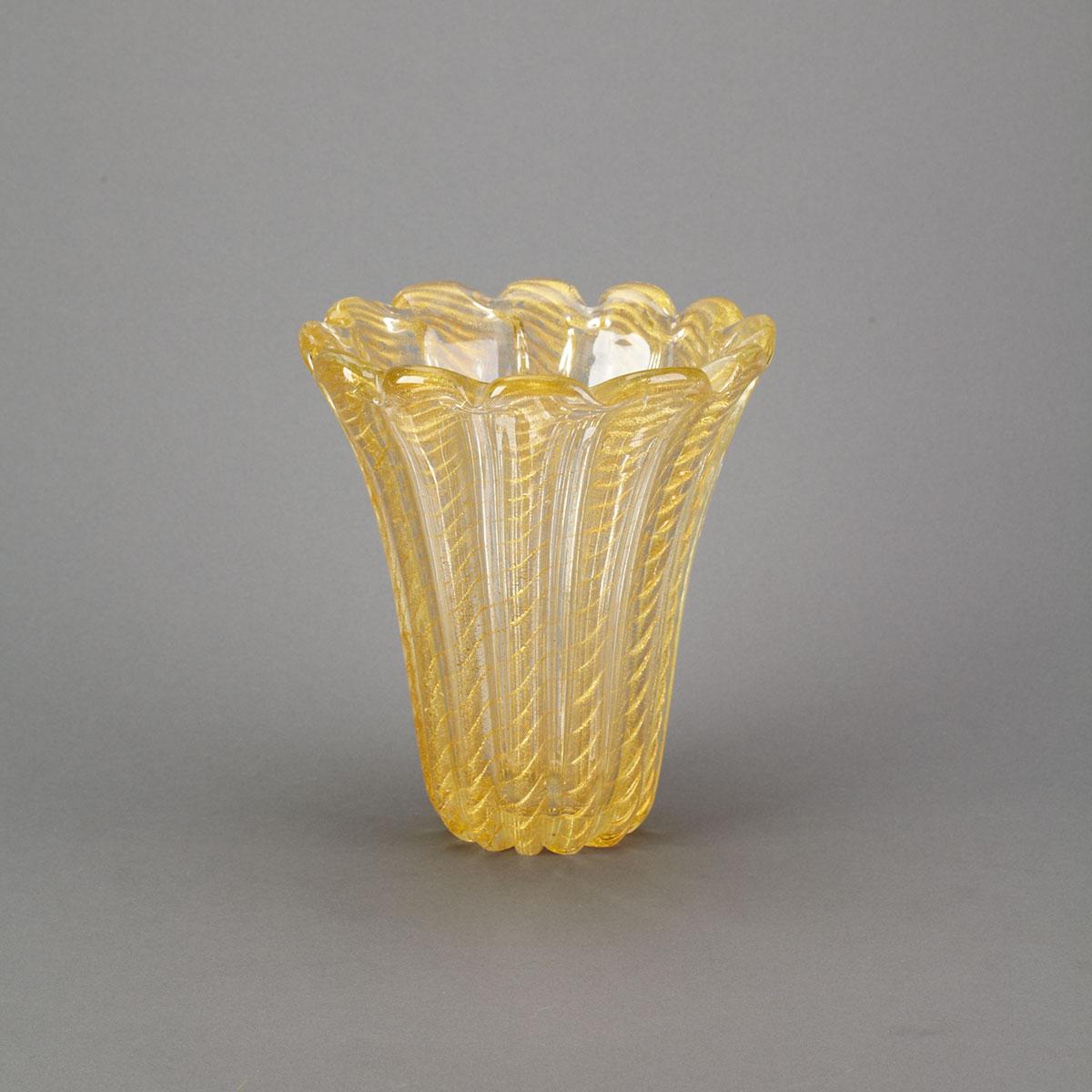 Murano Cordonato D’Oro Glass Vase, probably Barovier & Toso, mid-20th century