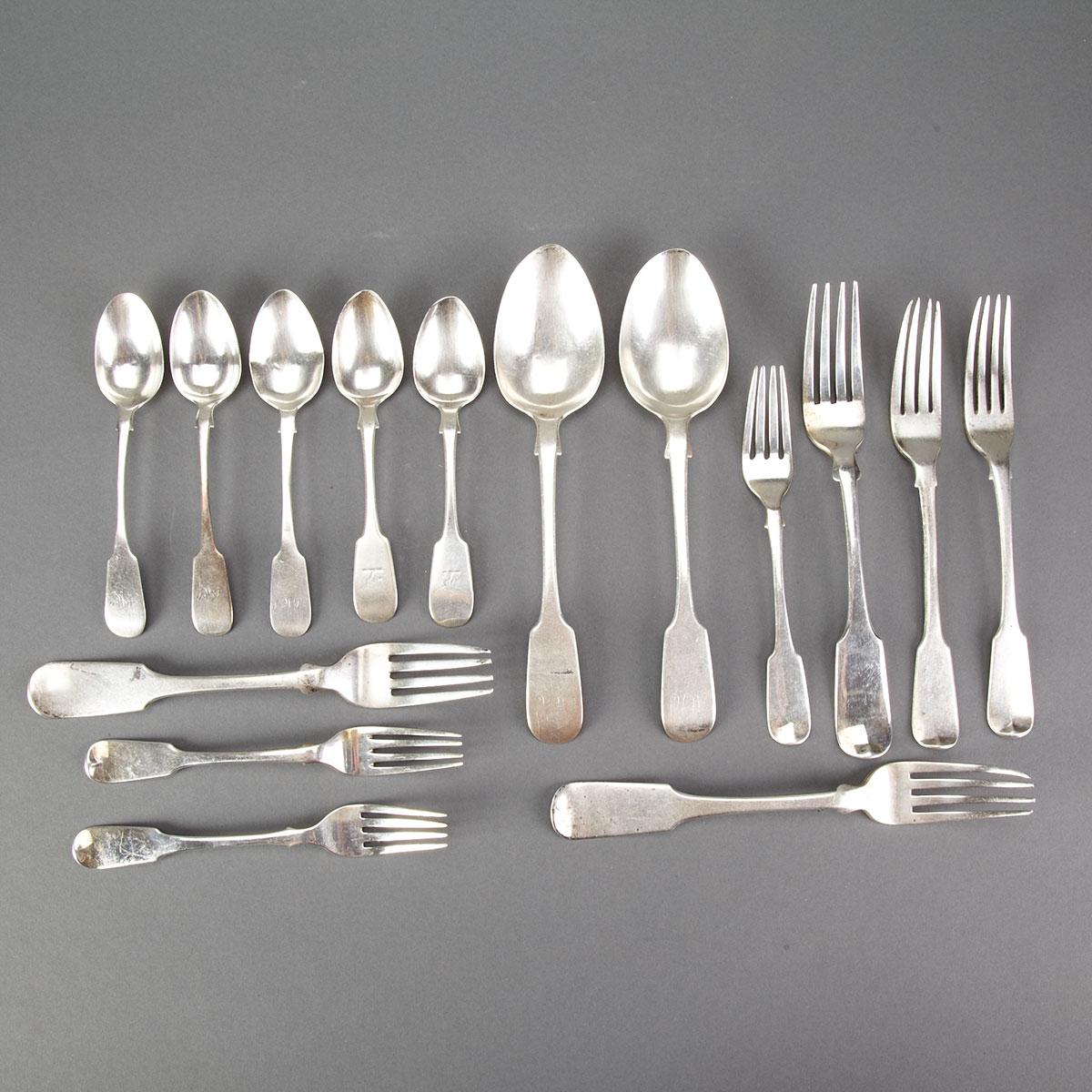 Group of Canadian Silver Fiddle Pattern Flatware, Montreal and Ontario makers, 19th century