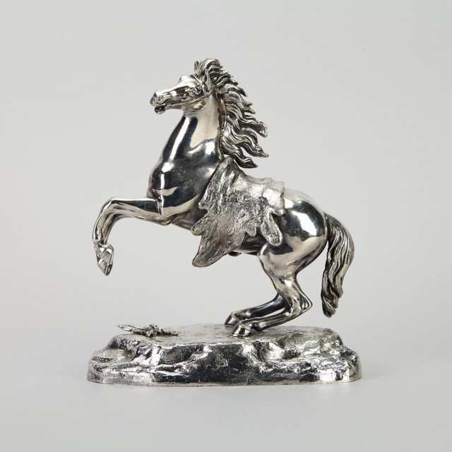 Pair of Continental Silver Horses of Marley, late 19th/early 20th century