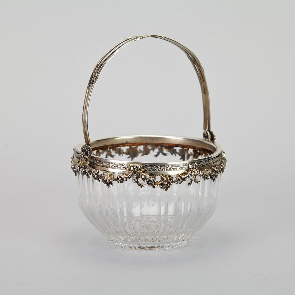 French Silver Mounted Cut Glass Sugar Basket, Paris, c.1900