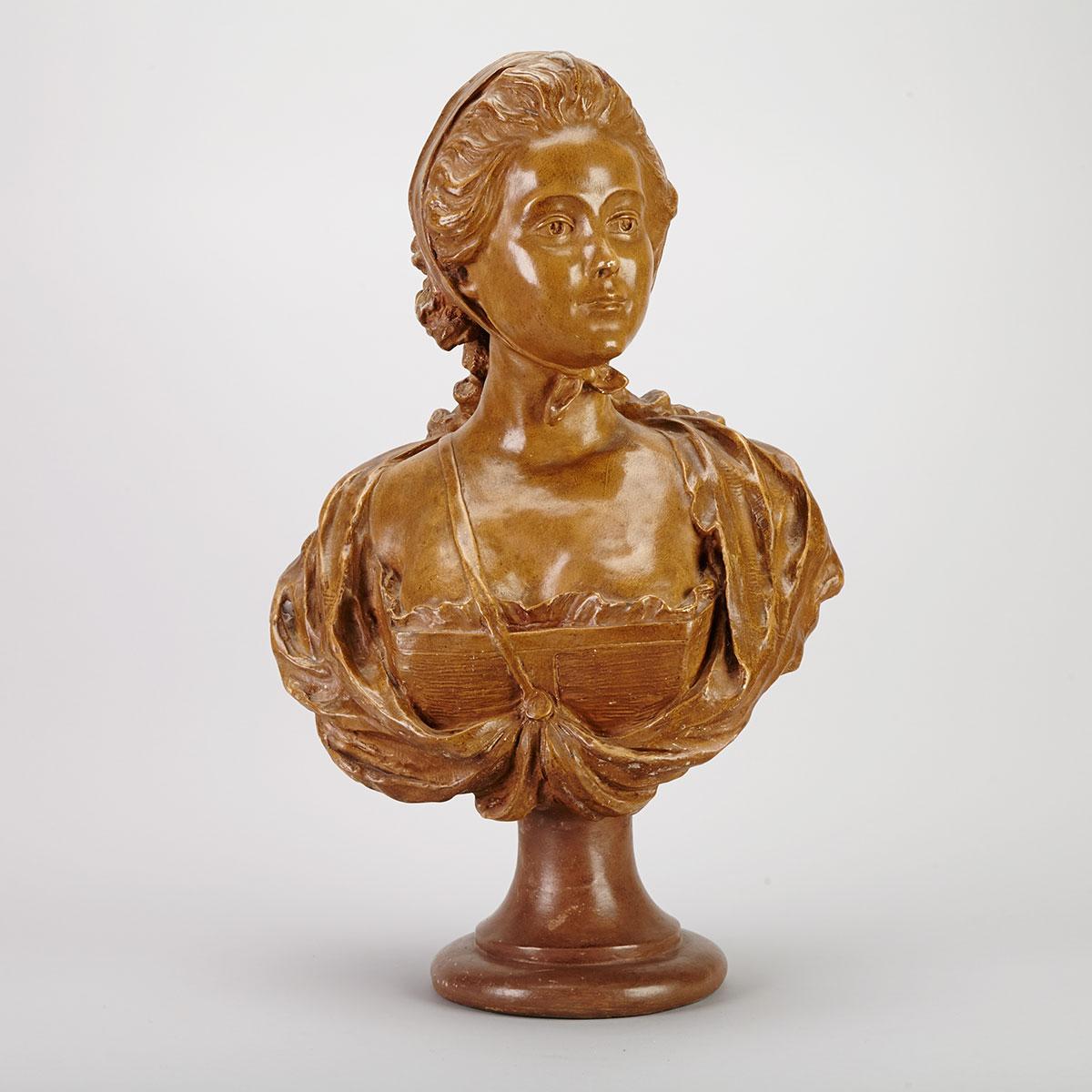 Painted Plaster Bust of a French Court Beauty, early 20th century