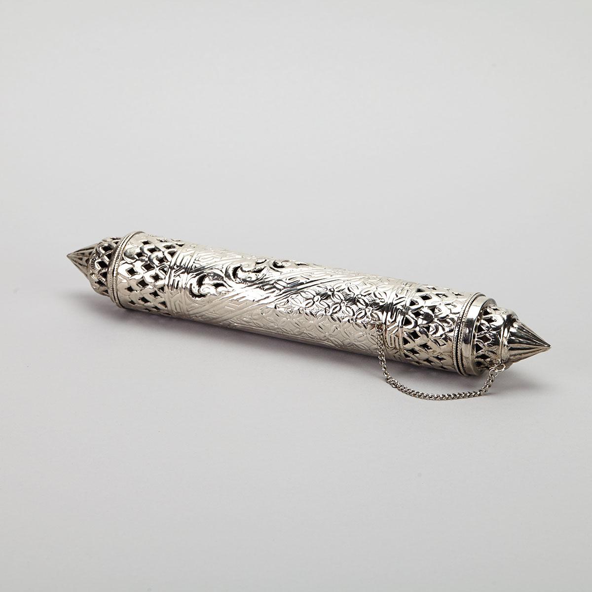 Middle-Eastern Silver Scroll Case, late 19th/20th century
