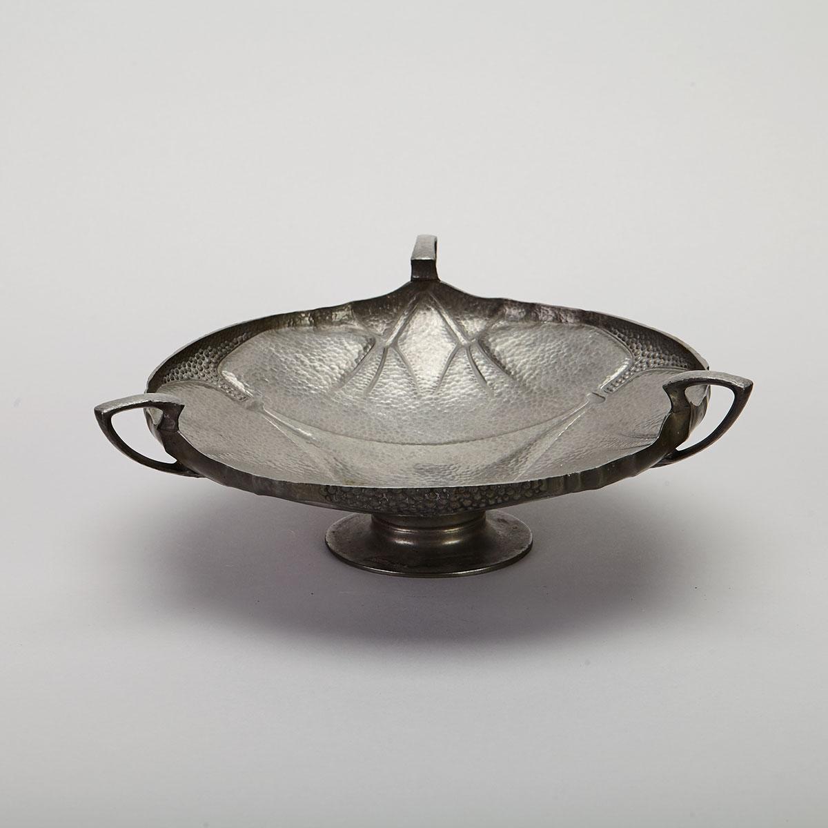 William Hutton & Sons English Hammered Pewter Tazza, c.1900