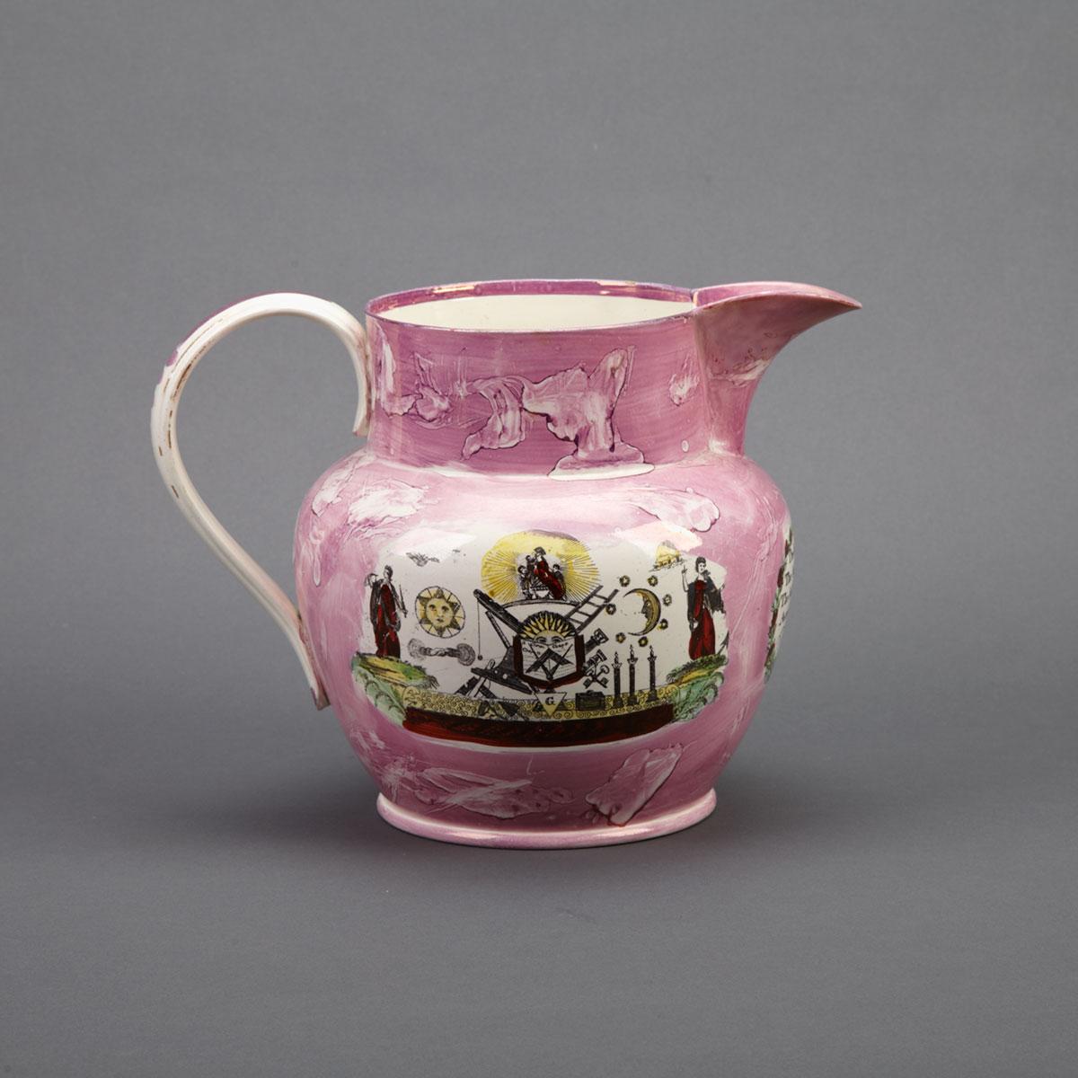 Sunderland Pink Lustre Large Jug, early 19th century