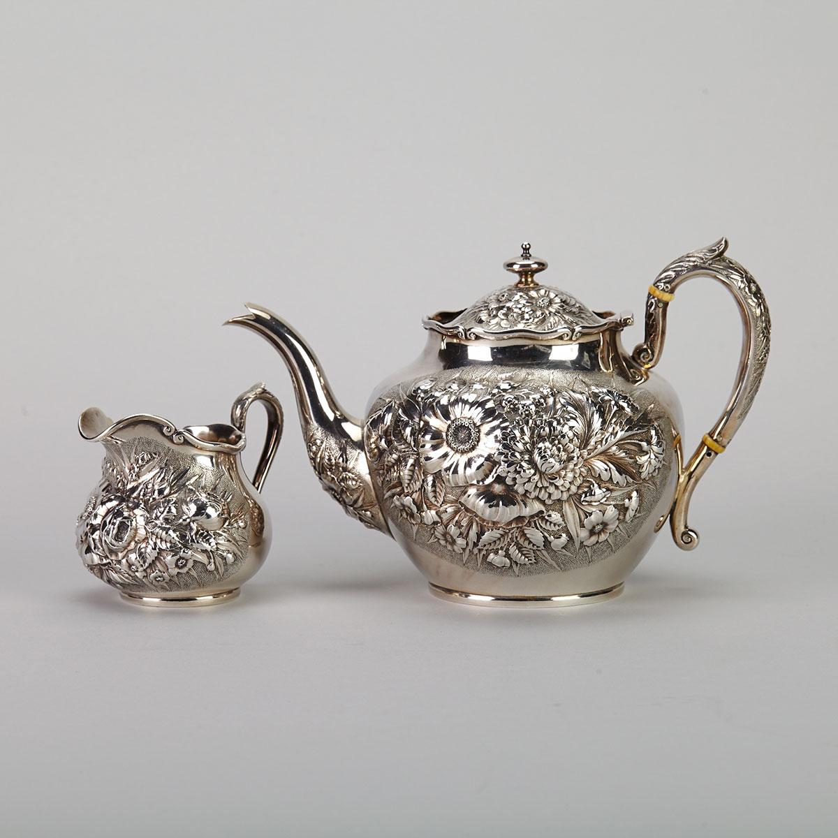 Late Victorian Scottish Silver Teapot and Cream Jug, Glasgow, 1892