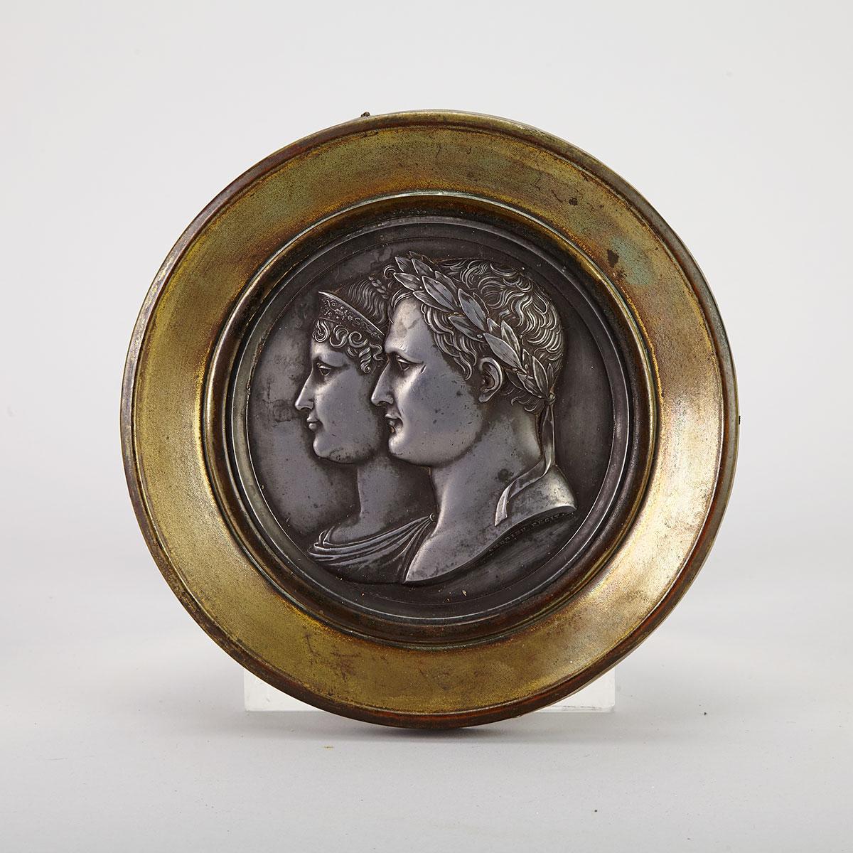 French Electrotype Pewter Relief Portrait Roundel of Napoleon Josephine after Jean Bertrand Andrieu (1761-1822), c.1850