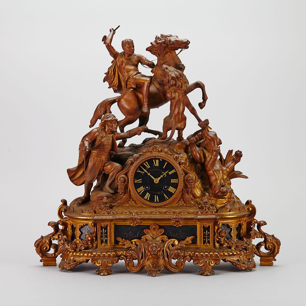 French Gilt Metal Figural Mantle Clock, late 19th century