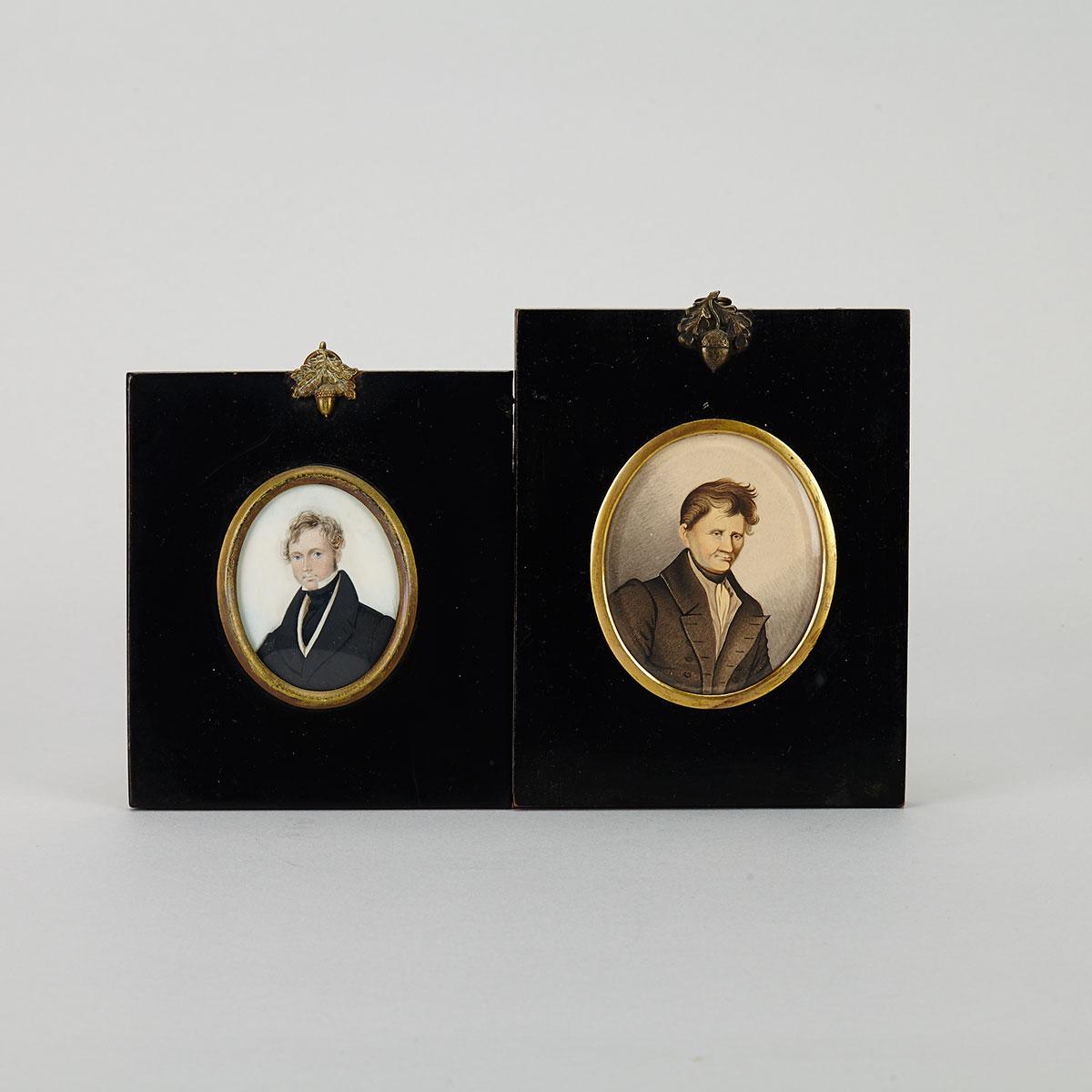 Two English School Portrait Miniatures of Gentlemen, c.1830