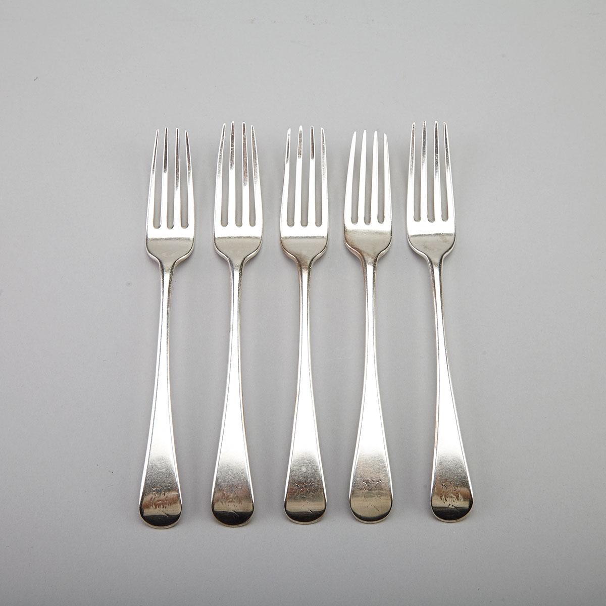 Five George III Silver Old English Pattern Table Forks, William Sumner, London, 1790