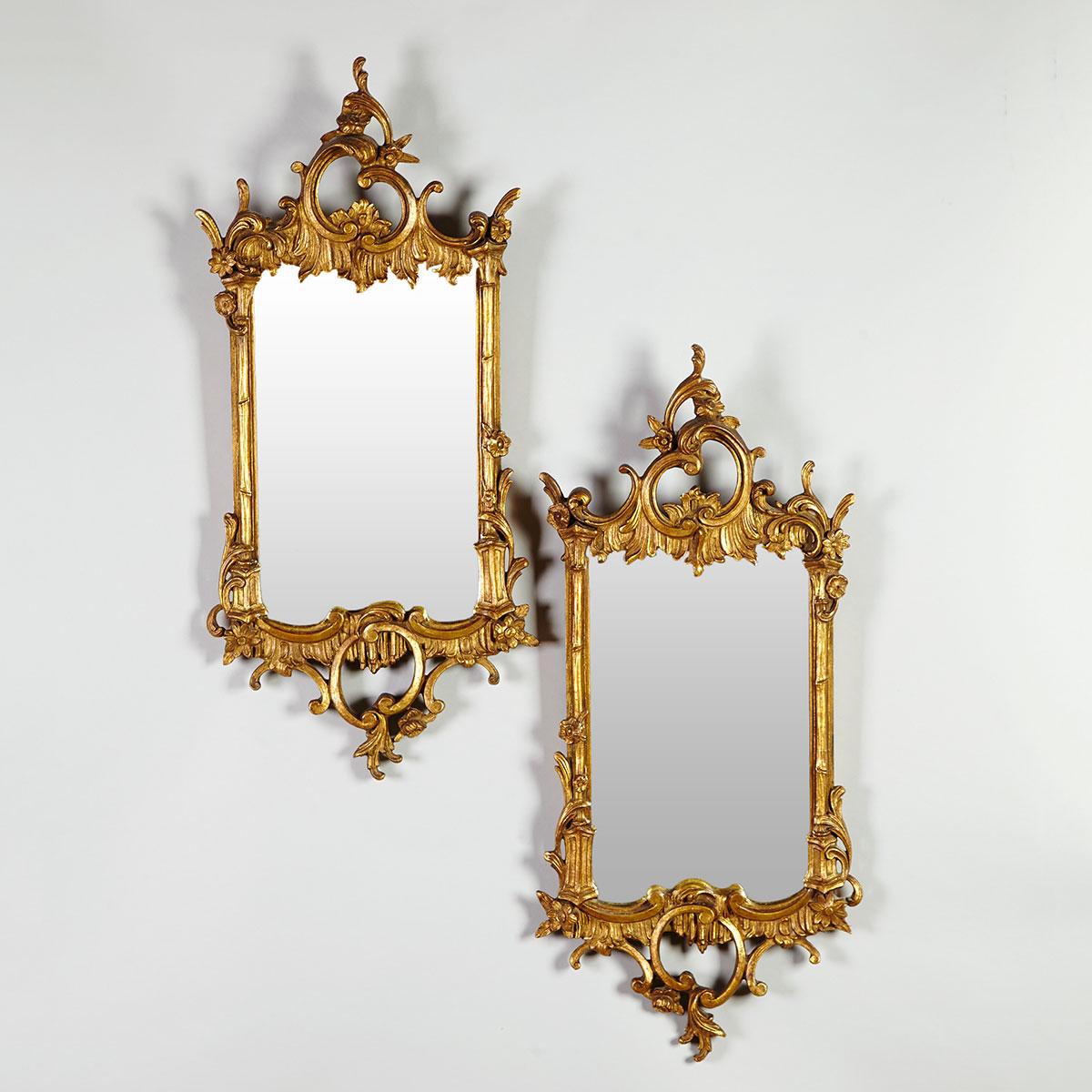 Pair of Small George II Style Giltwood Mirrors, mid 20th century