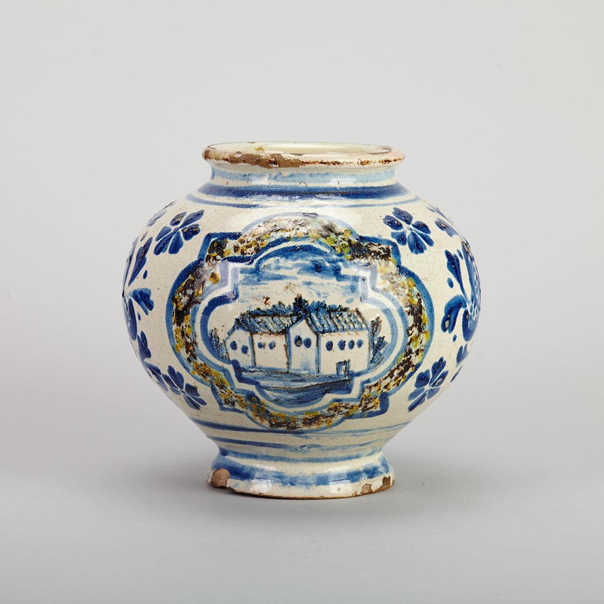 Two Maiolica Albarelli and a Similar Vase, 19th century
