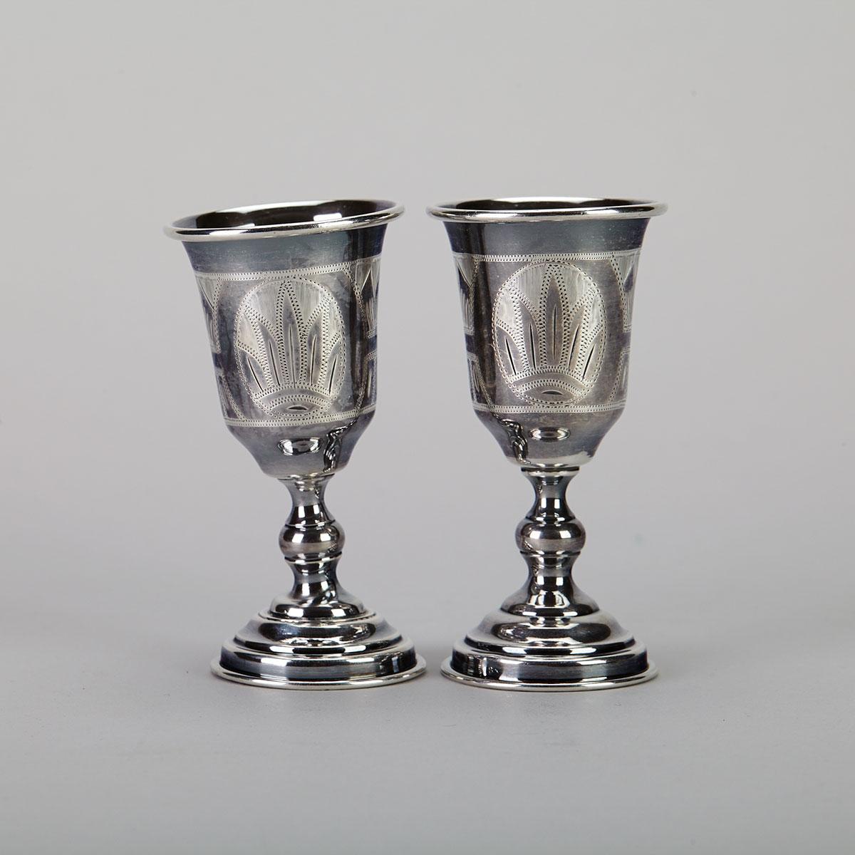 Pair of Russian Silver Kiddush Cups, c.1914