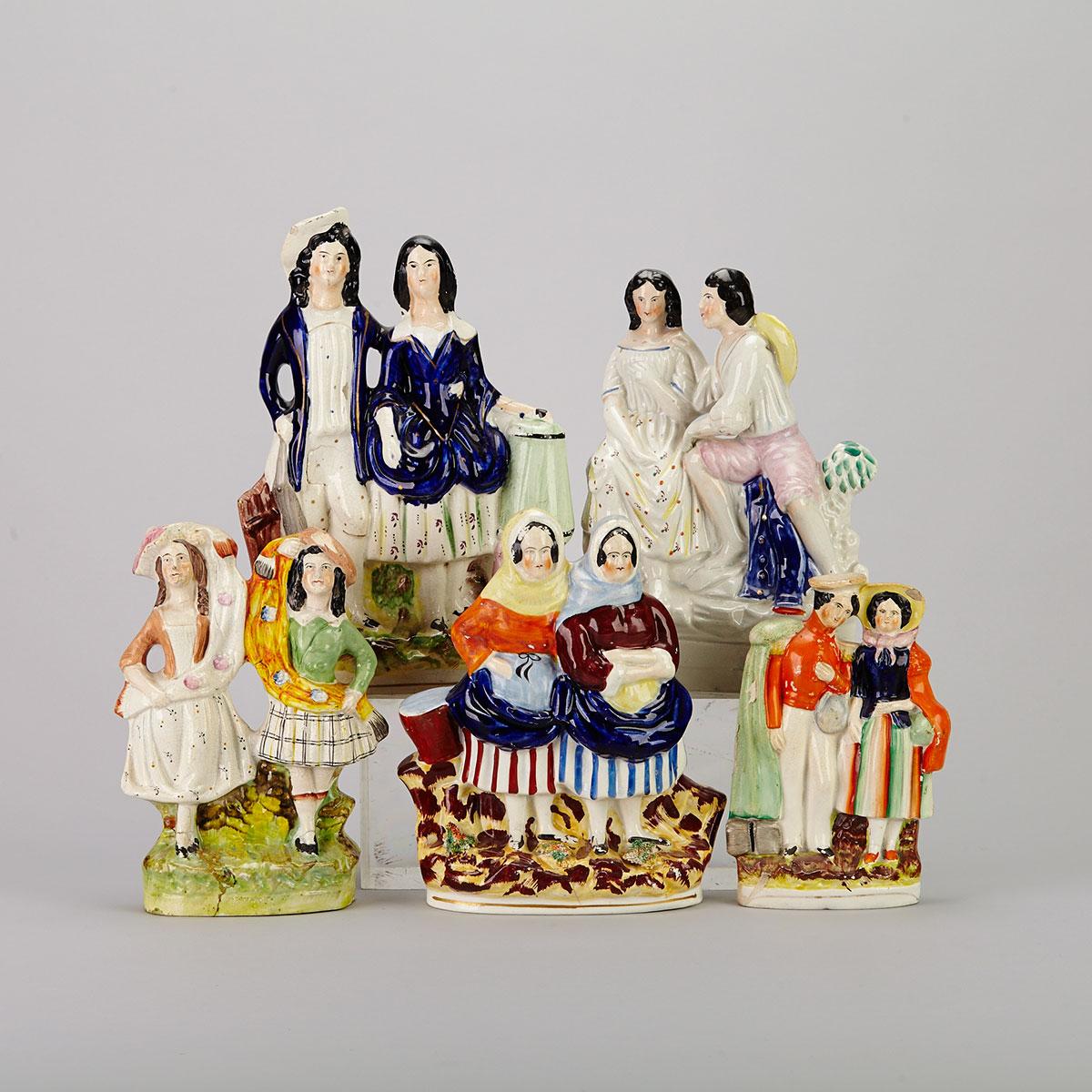 Five Various Staffordshire Figure Groups, 19th century