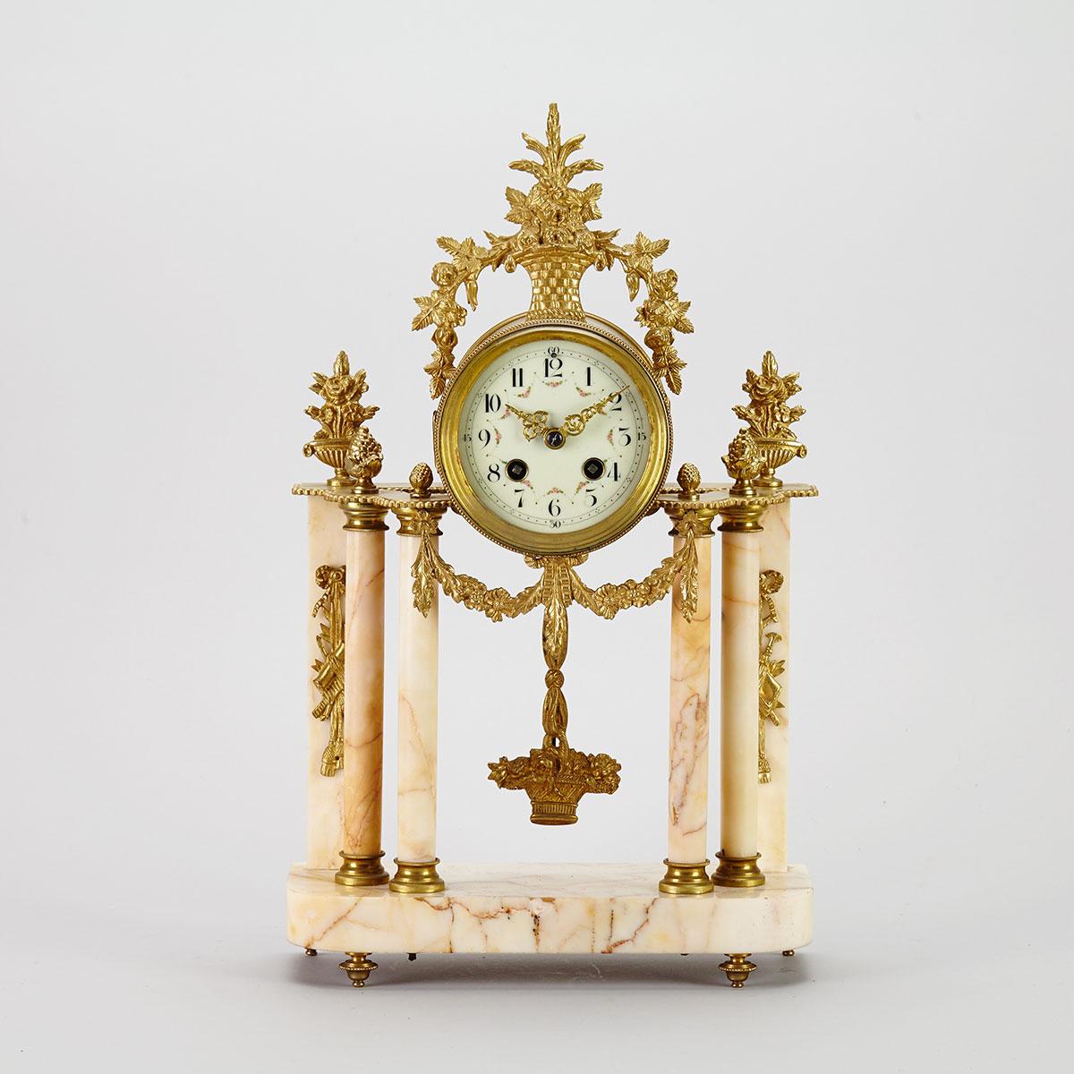 French Ormolu Mounted Marble Portico Form Mantle Clock, early-mid 20th century
