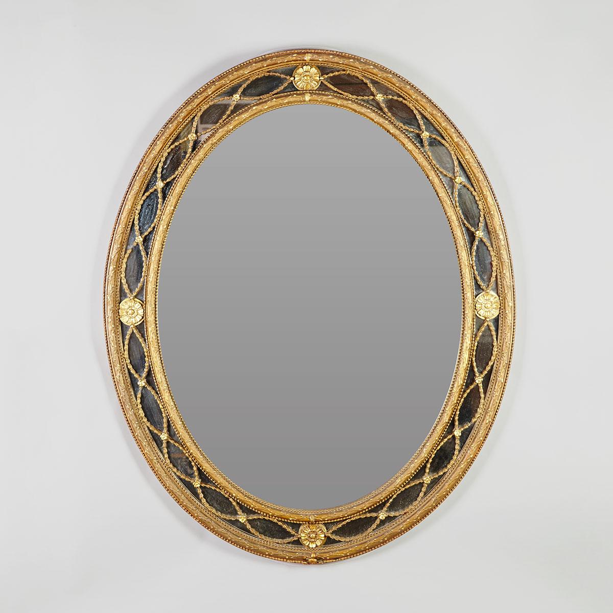 Large Neoclassical Giltwood Oval Mirror Framed Mirror, early 20th century